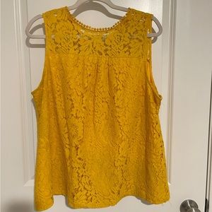 XL golden yellow floral lace sleeveless blouse